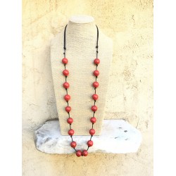 Collier céramique boules rouges